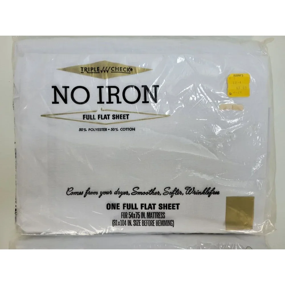 2‎ Vintage NIP Murphy's White Full Flat Sheets 50/50 Cotton Polyester